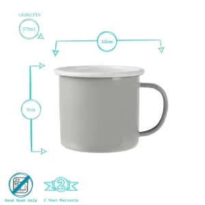 Argon Tableware - Coloured Enamel Mugs - 375ml - Pack of 12 - Grey