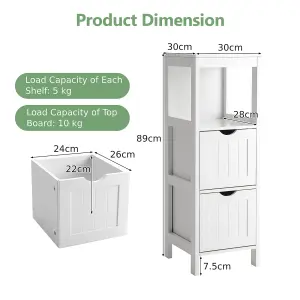 Costway Bathroom Floor Cabinet Wooden Storage Cupboard Freestanding 2 Removable Drawers