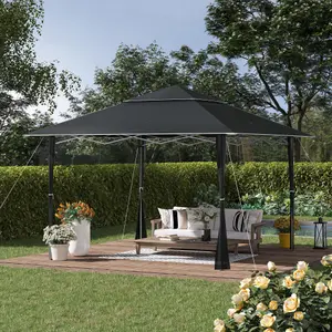 Outsunny 4 x 4m Outdoor Pop-Up Canopy Tent Gazebo Adjustable Legs Bag Grey