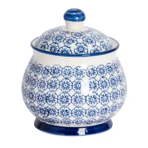 Nicola Spring - Hand-Printed Sugar Bowl - 10cm - Navy