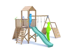 Dunster House Climbing Frame with Swings, Slide, Climbing Wall FrontierFort High Platform