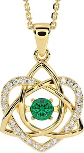 Diamond Emerald Gold Irish Celtic Knot Heart Necklace Irish Made