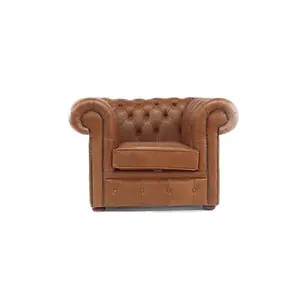 Chesterfield Handmade Low Back Club ArmChair Old English Tan Real Leather In Classic Style