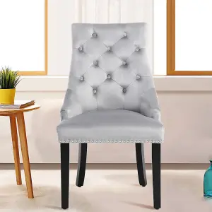 Set of 2 Light Grey Velvet Dining Chairs Upholstered Kitchen Chair Accent Chair Set for Dining Room Kitchen