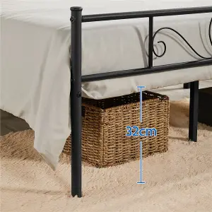 Yaheetech Black 4ft6 Double Metal Bed Frame with Scroll Design Headboard and Footboard