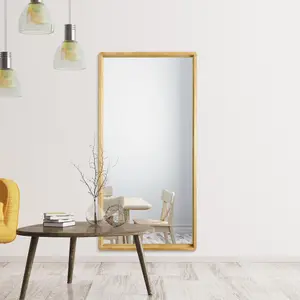 MirrorOutlet The Naturalis - Solid Oak Rounded Corner Leaner / Wall Mirror 71" X 35" (180CM X 90CM) Scandinavian 'Scandi' Inspired