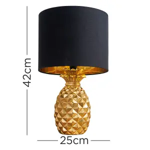 ValueLights Contemporary Pineapple Design Gold Effect Table Lamp With Black Shade