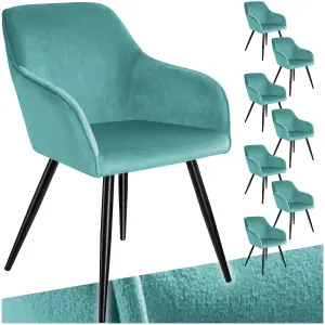 Chair Marilyn - with armrests, padded, velvet look, black steel legs - turquoise/black