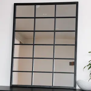 Jobu home - Kyo - Black Metal Rectangle Lattice Window Mirror - 90cm x 70cm