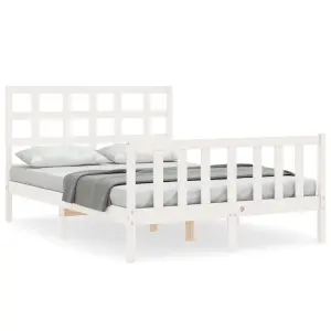 Berkfield Bed Frame with Headboard White Double Solid Wood