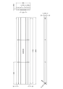 Square Vertical Double Panel Radiator with Mirror - 1800mm x 354mm - 3344 BTU - Anthracite