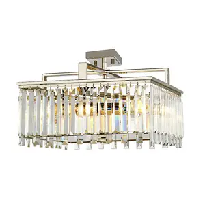 4 Bulb Chandelier Ceiling Light Cut Glass Crystals Highly Polished Nickel LED E27 60W