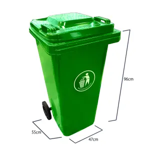 Express Wheelie Bins -  Green Outdoor Wheelie Bin for Trash and Rubbish 120L with Rubber Wheels