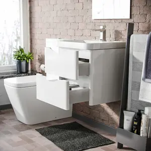 Nes Home Merton 500mm White Wall Hung Vanity Basin Unit & Square Rimless Toilet