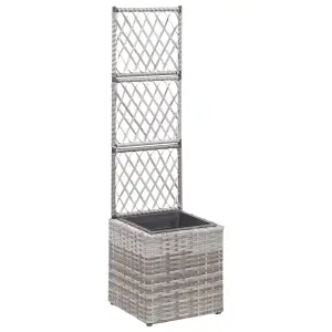 Berkfield Trellis Raised Bed with 1 Pot 30x30x107 cm Poly Rattan Grey