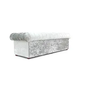 Chesterfield 4 Seater Sofa Shimmer Sliver Real Velvet Fabric In Classic Style