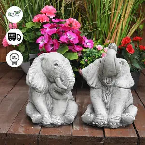 Pair of Small Playful Elephant Stone Ornaments