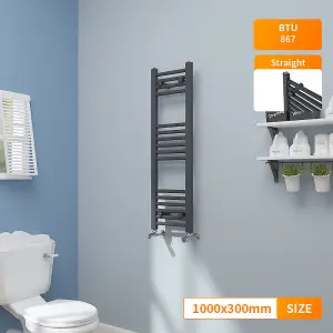 Right Radiators 1000x300 mm Straight Heated Towel Rail Radiator Bathroom Ladder Warmer Anthracite