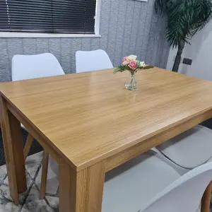 Dining Table and 4 Chairs Oak Effect Wood 4 White Plastic Leather Chairs Dining Room