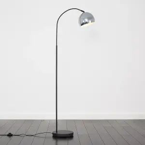 ValueLights Designer Style Dark Grey Curved Stem Floor Lamp With Chrome Dome Shade - Includes 6w LED GLS Bulb 3000K Warm White