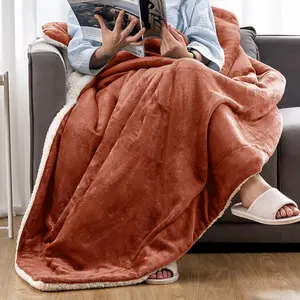 Sherpa Fleece Throw Blanket Rust / 200cm W x 240cm L