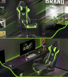 PU Leather Office Chair with 2D Armrests with Lumbar Support and Headrest for Home Office Gamer-Green