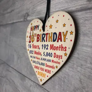 Red Ocean 16th Birthday Gift For Daughter Son Wooden Hanging Heart Sixteenth Birthday Card