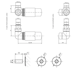 Terma Vision Salt n pepper Left sided Corner Radiator valve & lockshield (Dia)15mm x ½"