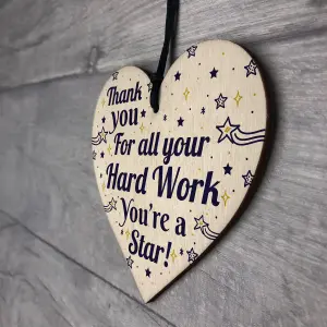 Red Ocean Colleague THANK YOU Gifts Wooden Heart Plaque Employee Teacher Volunteer Keepsake Gifts