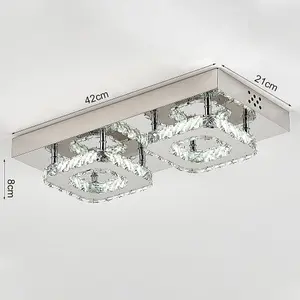 Modern 42cm W Small Chrome Effect Crystal Flush LED Cool White Ceiling Light Fixture