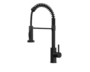 Kersin Contra Matt Black Kitchen Mixer Tap with Spring Style Flexi Pull-Out Hose and Spray Head