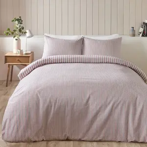 Brushed Cotton Stripe Duvet Cover Set Pink / Single Duvet Cover + 1 Standard Pillowcase