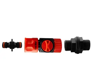 Water butt/rain barrel/strorage tank outlet valve+adaptor/connector.Easy turn flow control,universal male hose connection