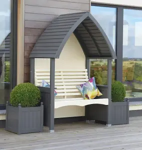 Wooden Garden Arbour 'Cottage' In Charcoal and Cream