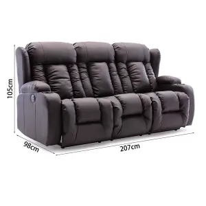 Caesar Electric High Back Luxury Bond Grade Leather Recliner 3 Seater Sofa (Brown)