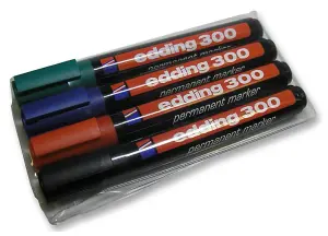 EDDING - Bullet Tip Permanent Marker Pens - Pack of 4 Assorted Colours