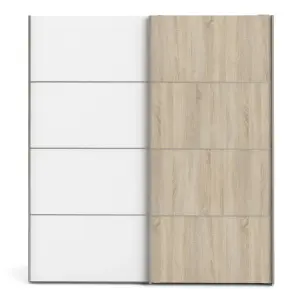 Verona Sliding Wardrobe 180cm in White with White and Oak doors with 5 Shelves