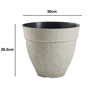 Pack of 3 Floral Design Planters, Texture effect, Standstone Finish H26.5 x 30cm Dia