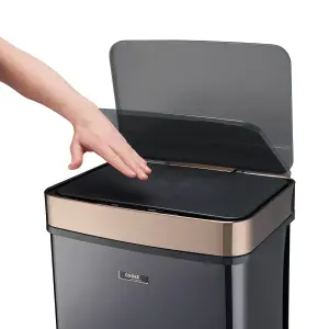 Cooks Professonal Recycling Sensor Bin  3 Compartments plus Food Caddy, 75 Litre Capacity & Stainless Steel body Black and Copper