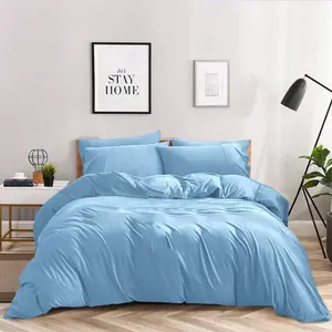 Super Soft 250 TC Microfibre Reversible Plain Duvet Cover Set Sky Blue / Super King Duvet Cover + 2 Pillowcases