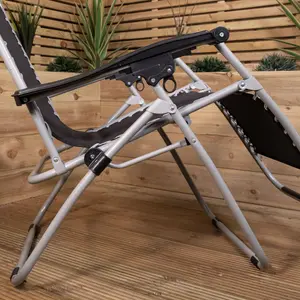 Multi Position Garden Gravity Relaxer Chair Sun Lounger in Black & Silver