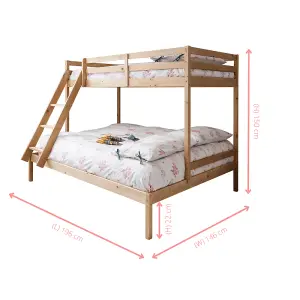 Kent Triple Bunk Bed with Single and Double Bed in Natural Pine