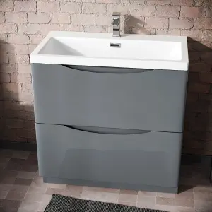 Nes Home Modern 800mm Grey Floorstanding Basin Vanity Unit