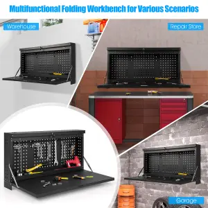 Costway 2-in-1 Wall Control Pegboard Tool Organizer Wall-mounted Folding Workbench