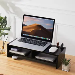 50cm W x 20cm D x 13.2cm H Black Monitor Stand Riser with Shelf