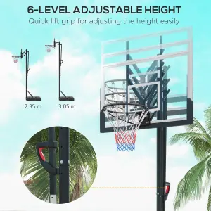 SPORTNOW 2.35-3.05m Basketball Hoop and Stand with Weighted Base and Wheels