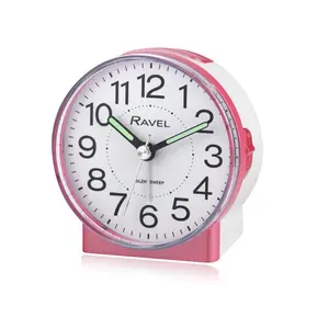 Analogue Quartz Movement / Crystal Alarm Tabletop Clock White/Pink