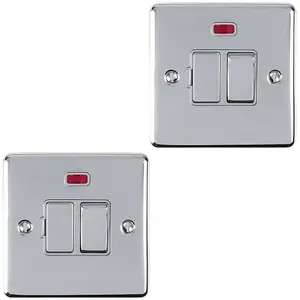 2 PACK 13A DP Switched Fuse Spur & Neon POLISHED CHROME & GREY Mains Isolation