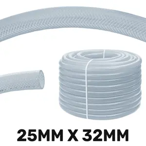 Clear PVC Braided Hose,Food Grade/Oil/Water/Fuel Reinforced Pipe,Tube 25mm internal,32mm external (3m)