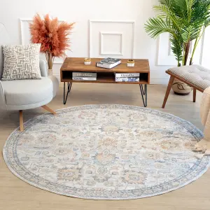 ESTHER Round Machine Washable Vintage Area Rug 200 x 200 cm